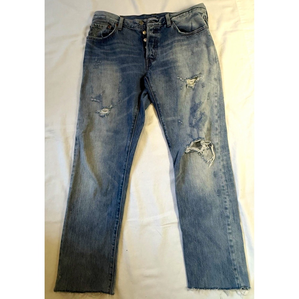 Levi's 501 Series Women's Light Wash Blue Distressed Grunge Jeans Button Fly
